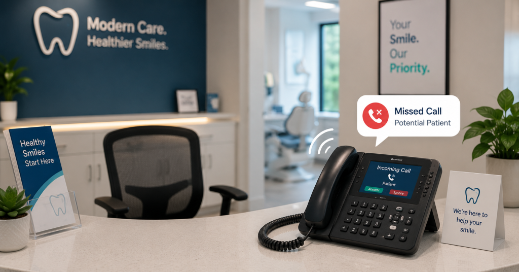 Missed call at dental practice reception desk